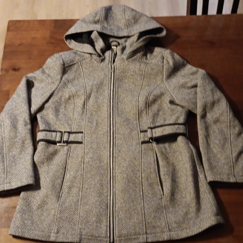 INTL d.e.t.a.i.l.s Hooded Fashion Fleece Coat Jacket L26206, Grey, Women's Large